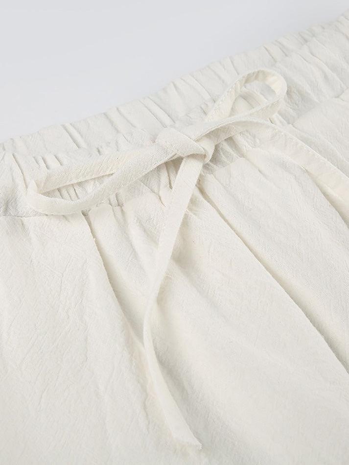 White Classic Drawstring Straight Leg Pants