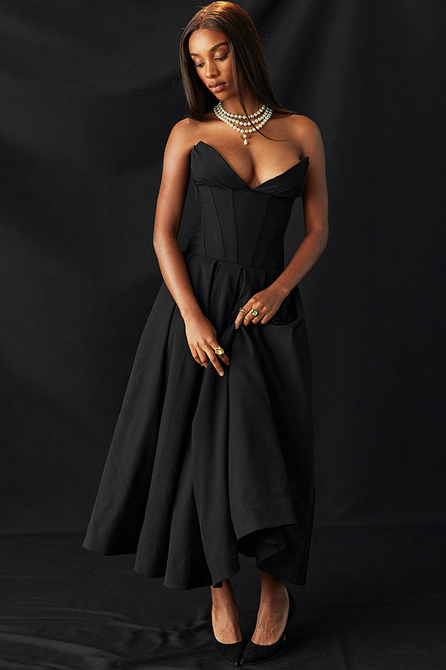 Lady Black Strapless Midi Dress