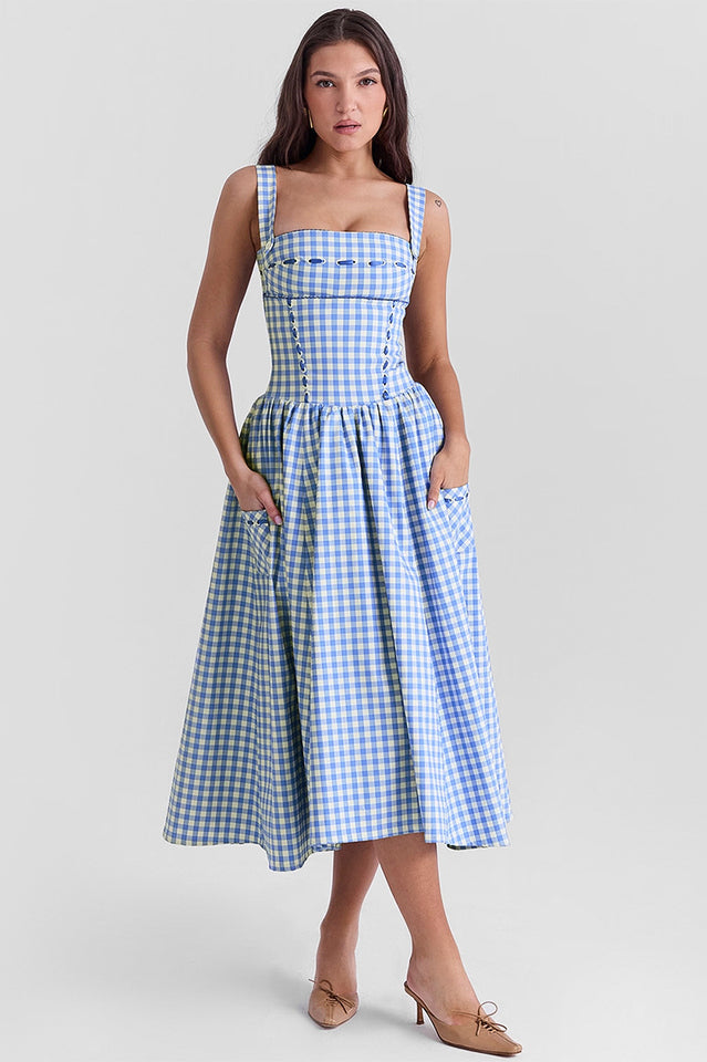 Vivien Regatta Blue Gingham Midi Sundress