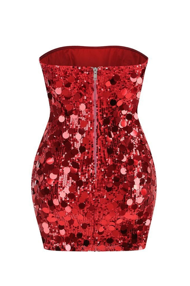 Stergiani Sequin Strapless Mini Red Dress