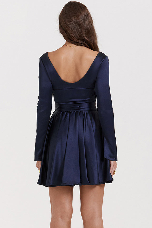 Dominique Navy Plunge Mini Dress