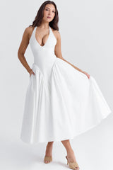 Marilyn White Cotton Halter Midi Sundress