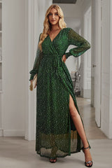 Leandra Front Split Shimmer Maxi Dress