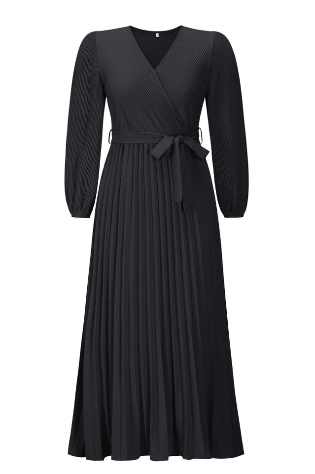 V Neck Swing Pleated Dress