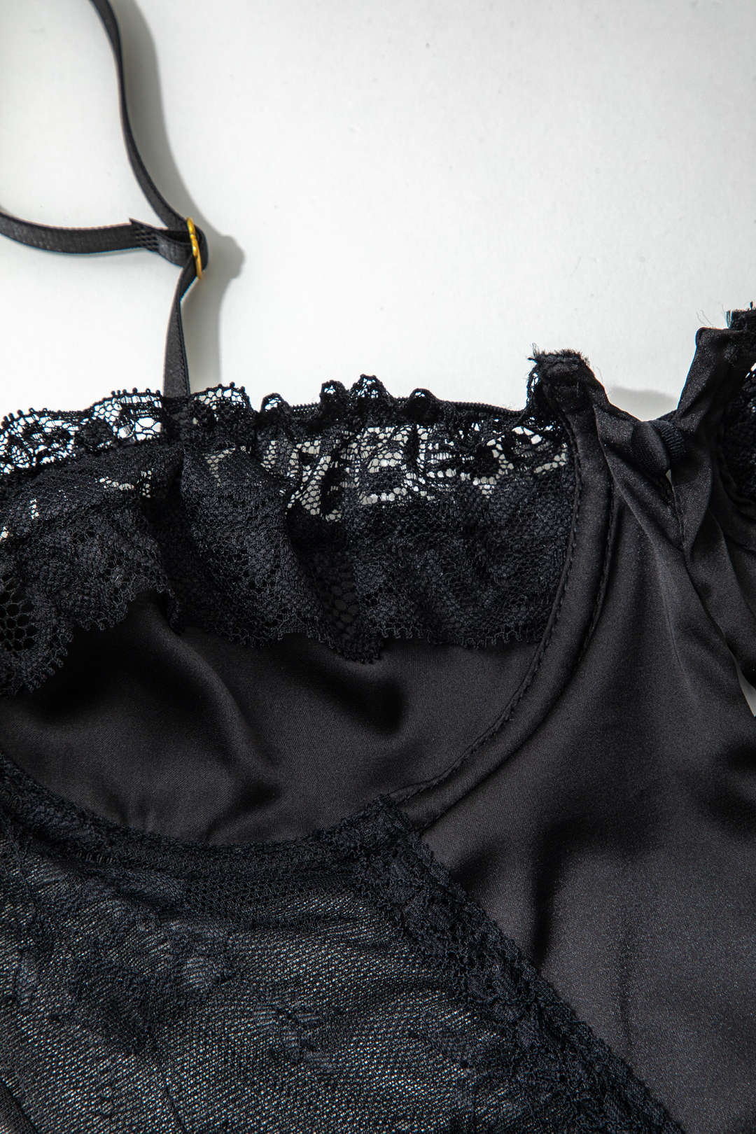 Lace Ruffle Button Cut Out Backless Lingerie Bodysuit