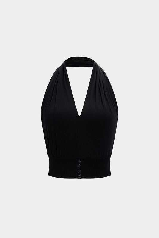 Knit V-Neck Halter Backless Tank Top