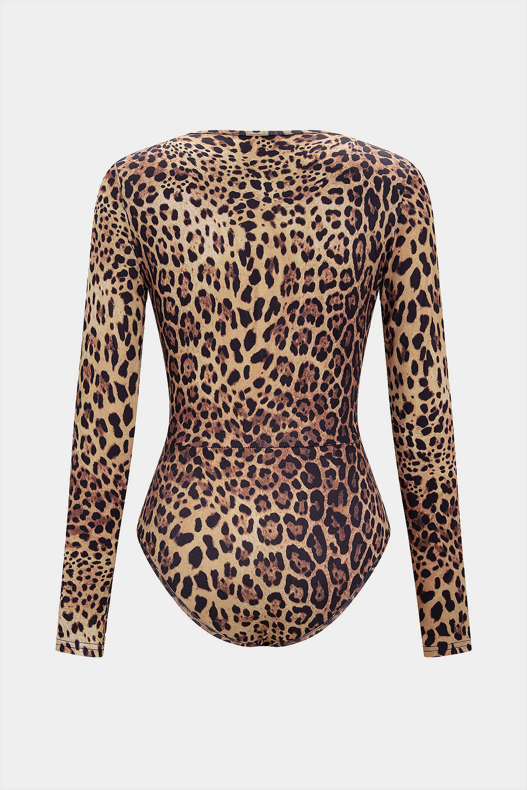 Leopard Print Deep V-Neck Button Long Sleeve Bodysuit