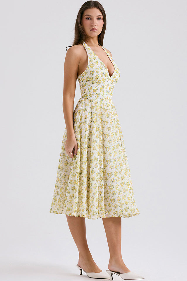 Solada Ivory Vintage Floral Print Sundress