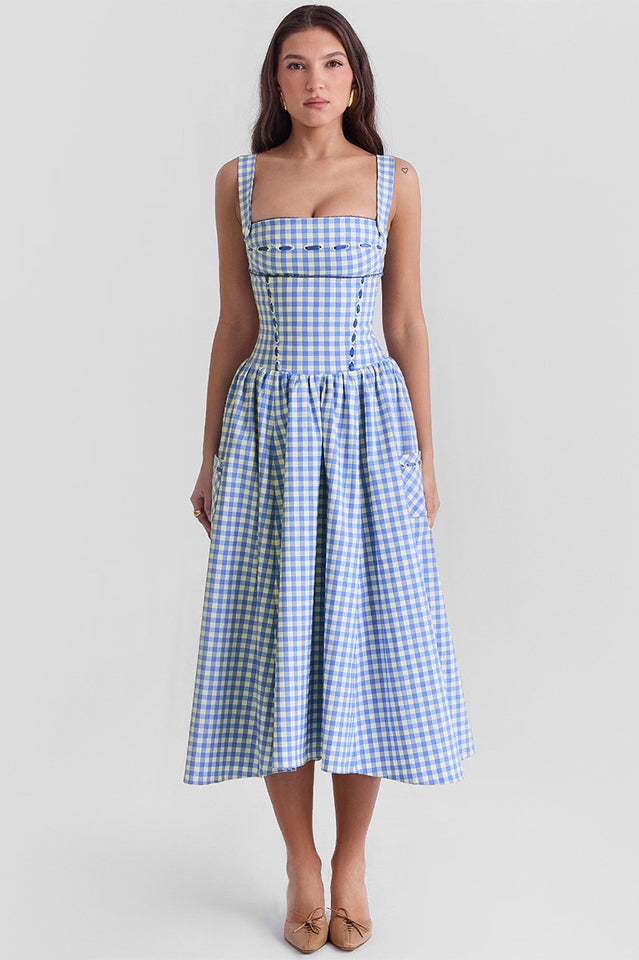 Vivien Regatta Blue Gingham Midi Sundress