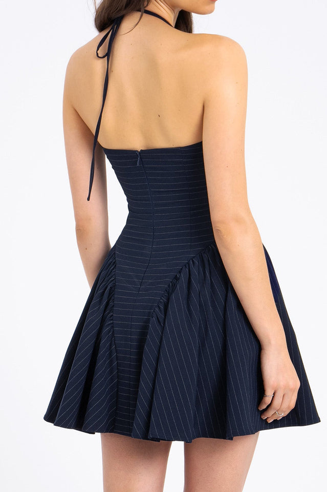 Melody Pinstripe Halter Drop Waist Mini Dress