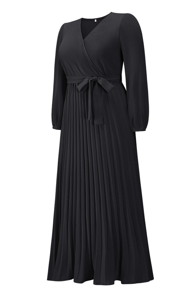 V Neck Swing Pleated Dress