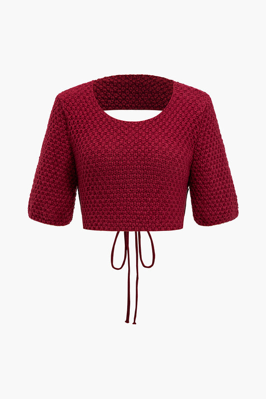 Solid Sweater Backless Strappy Sweater Short-Sleeve Top