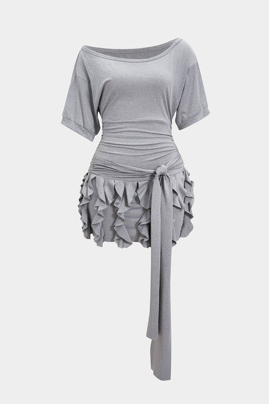 Ruffle Tie-Front Short Sleeve Mini Dress