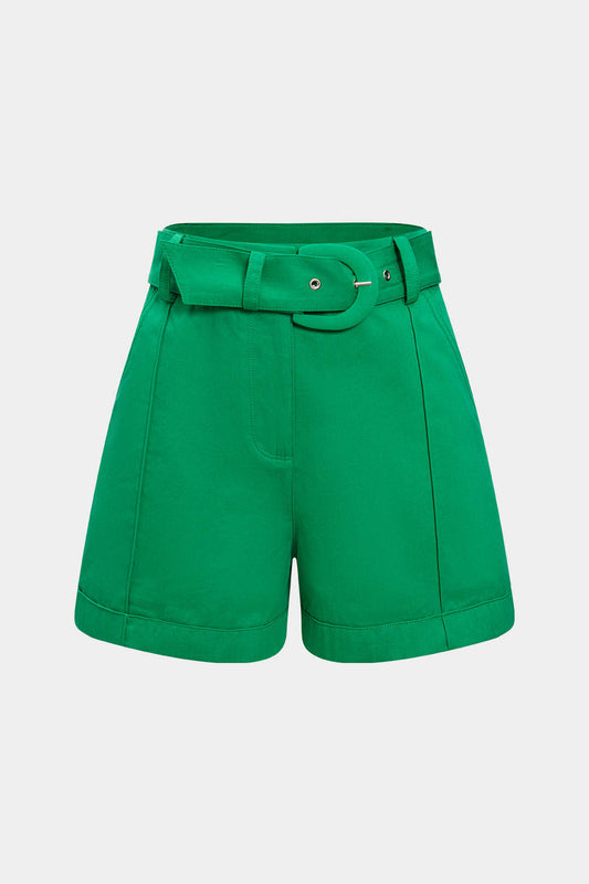 Solid Belted Shorts