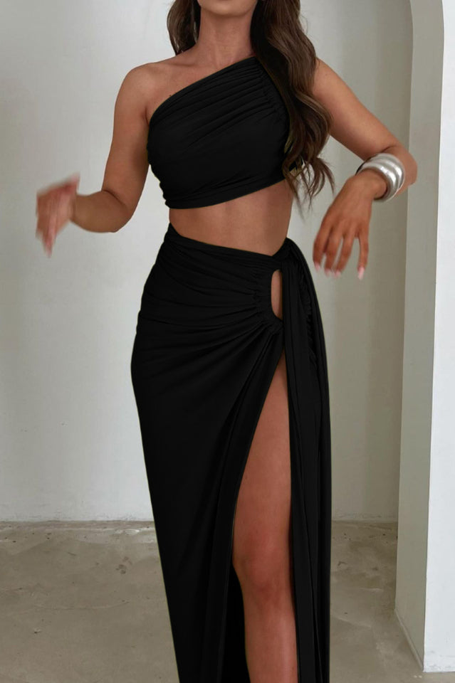 Viera Hollow Backless Split Dress Set