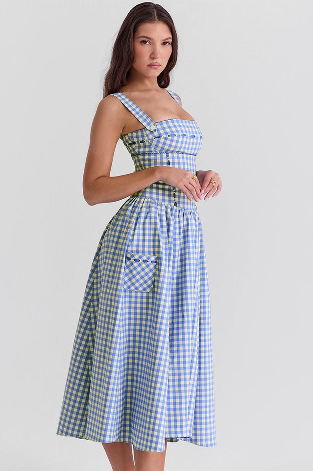 Vivien Regatta Blue Gingham Midi Sundress