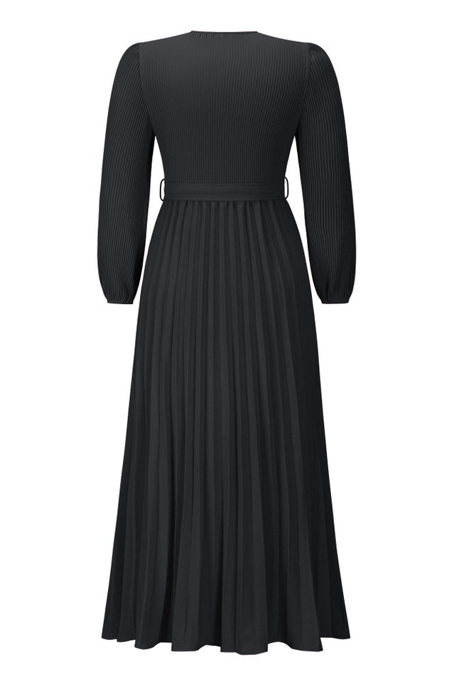 V Neck Swing Pleated Dress