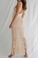 Tassel Hem Crochet Knit Cover Up Dress