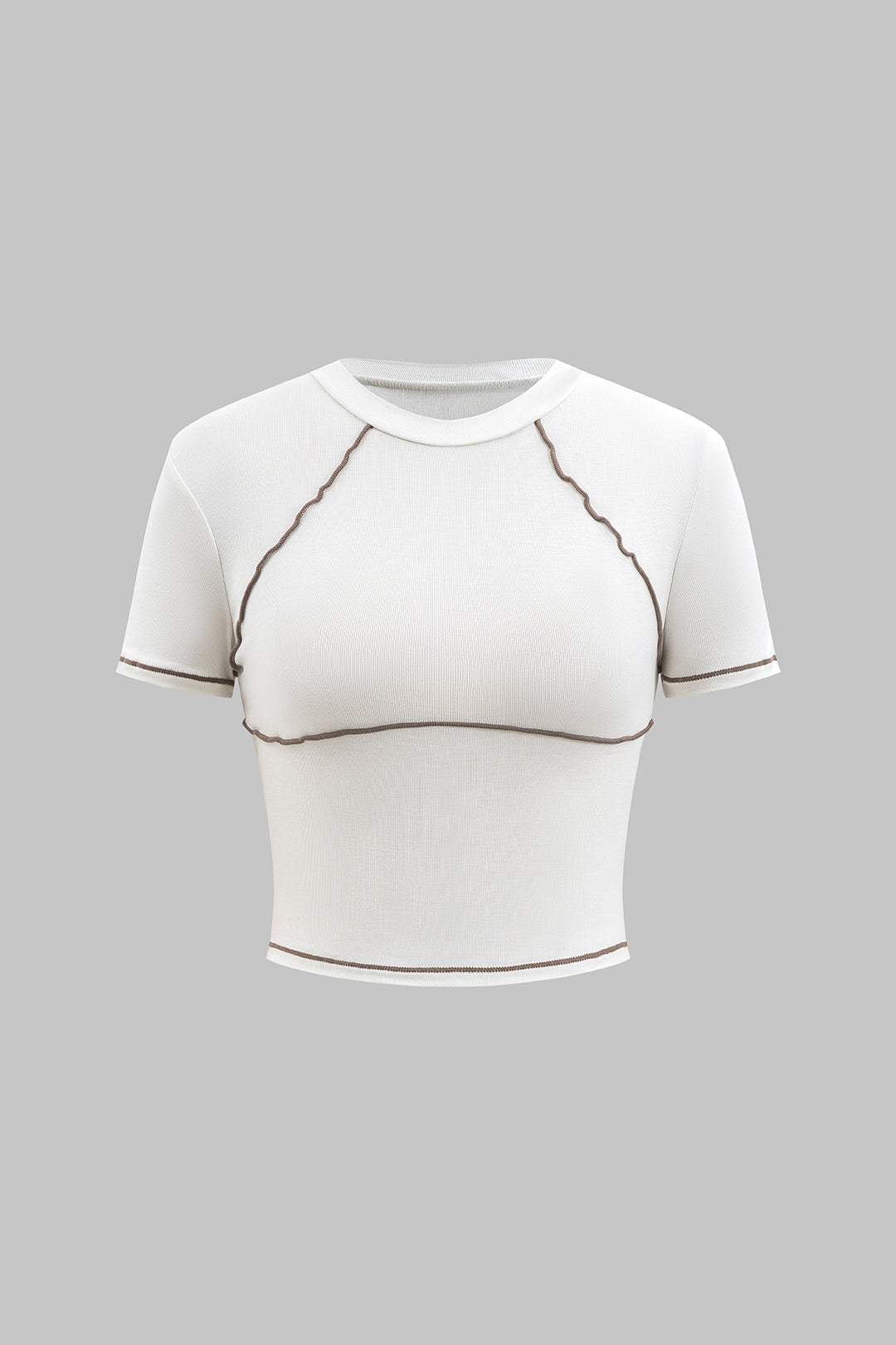 Round Neck Stitching Detail Short Sleeve T-Shirt