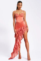 Zaira Coral Lace Satin Corset Dress