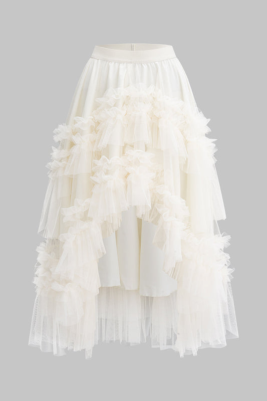 Asymmetrical Mesh Scallop Edge Skirt