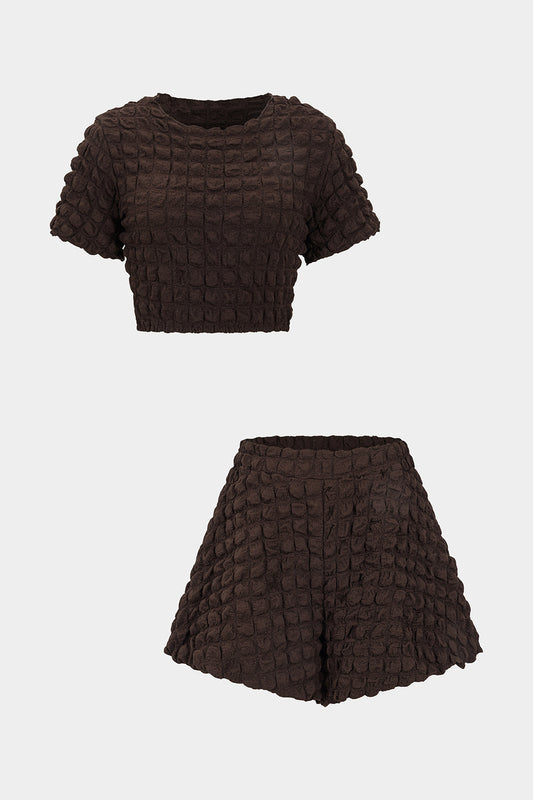 Textured T-shirt And Shorts Set