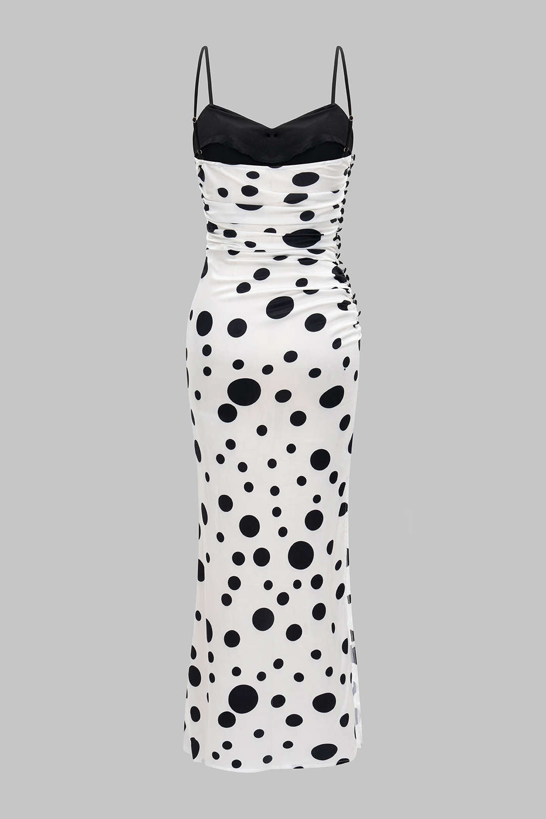 Polka Dots Print Satin Ruched Patchwork Sleeveless Maxi Dress