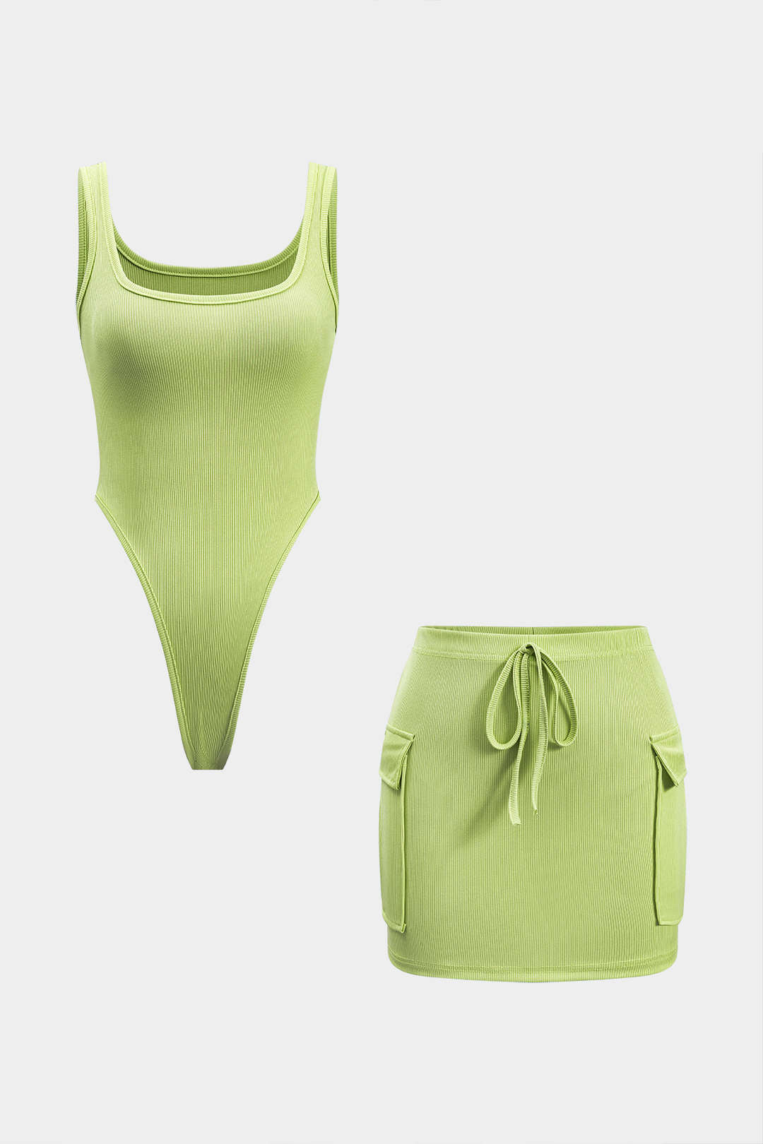 Sleeveless Bodysuit And Tie Front Pocket Skirt Set