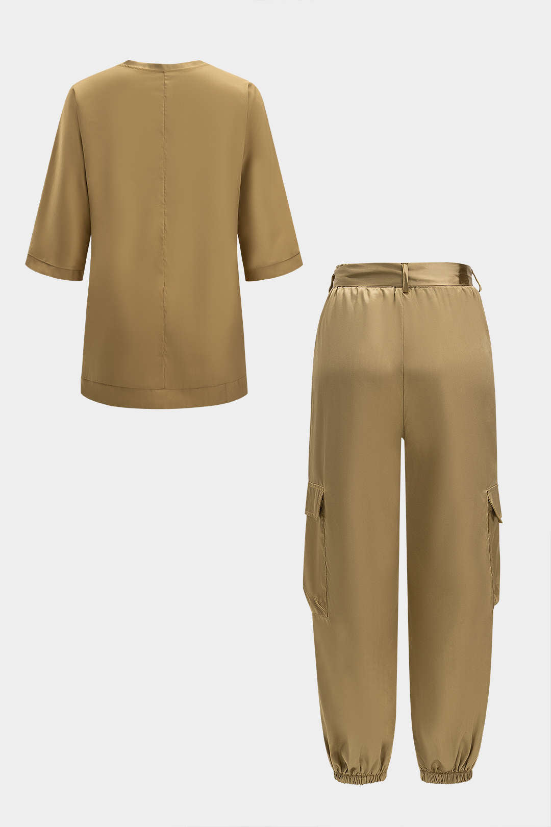 Satin Tank Top And Tie-Up Pocket Trousers Set