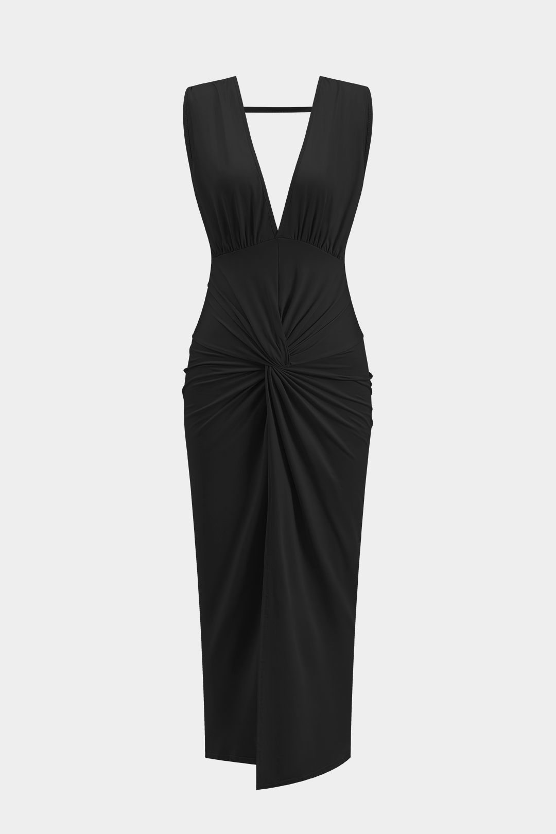 Ruched Twist Knot Backless Sleeveless Midi Dress