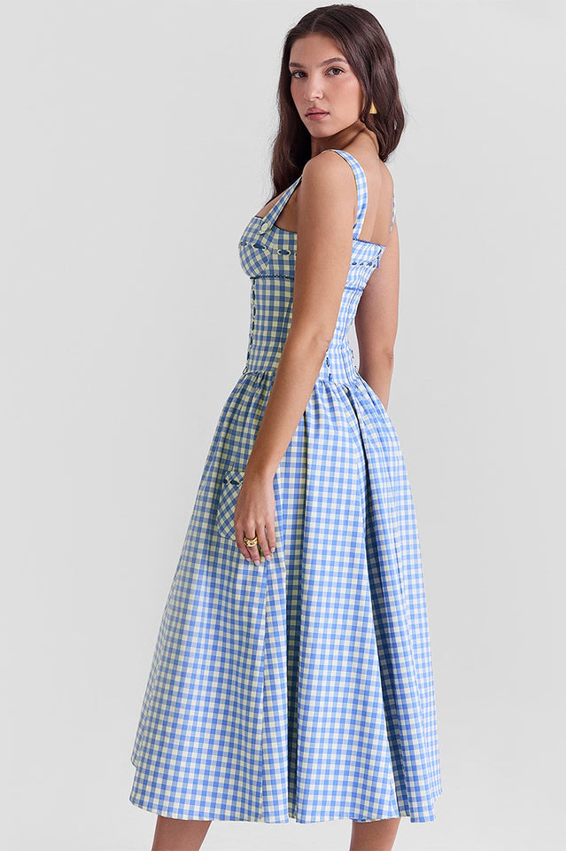 Vivien Regatta Blue Gingham Midi Sundress