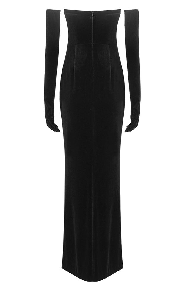 Strapless Embellished Maxi Velvet Dress