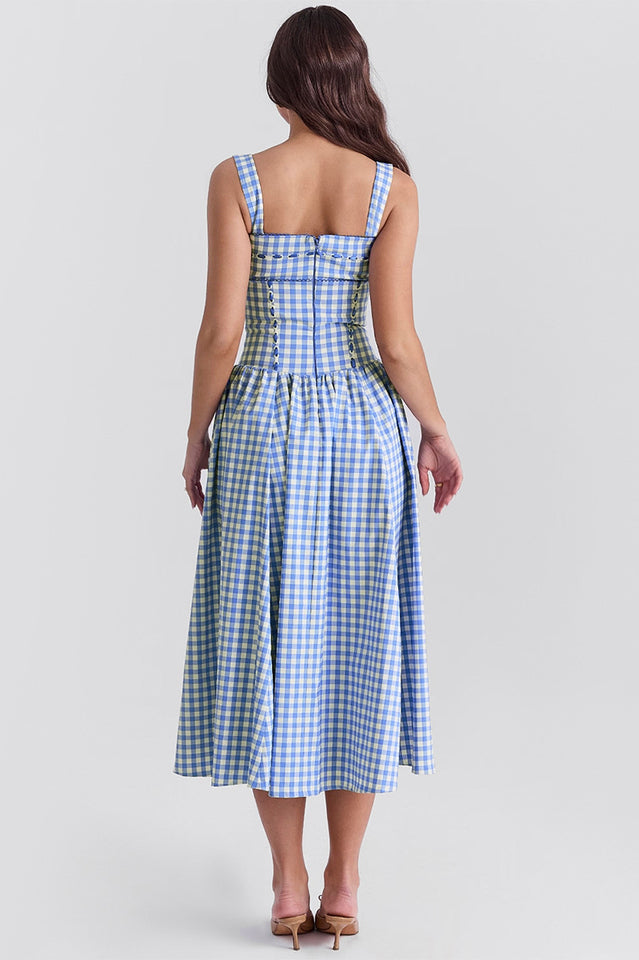 Vivien Regatta Blue Gingham Midi Sundress