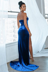 Tube Velvet Slit Evening Maxi Dress