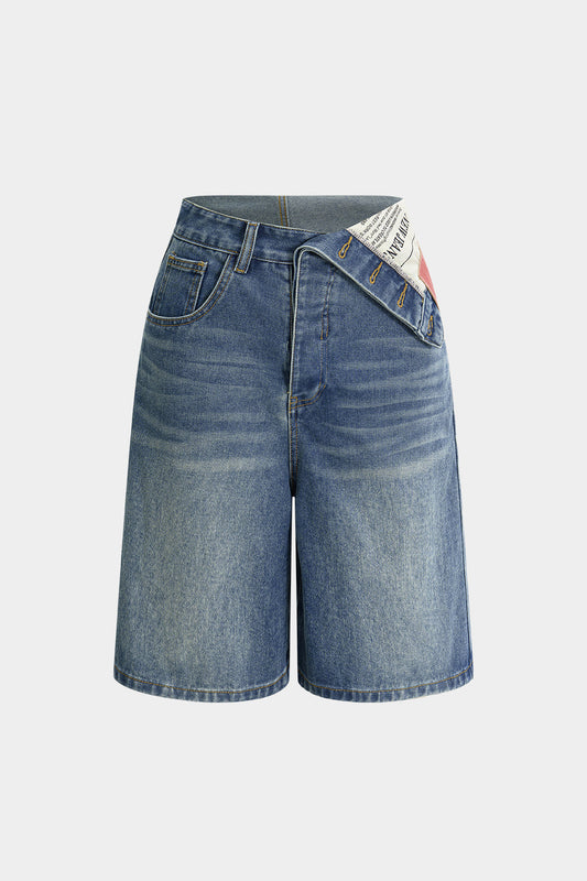 Denim Asymmetrical Pocket Shorts