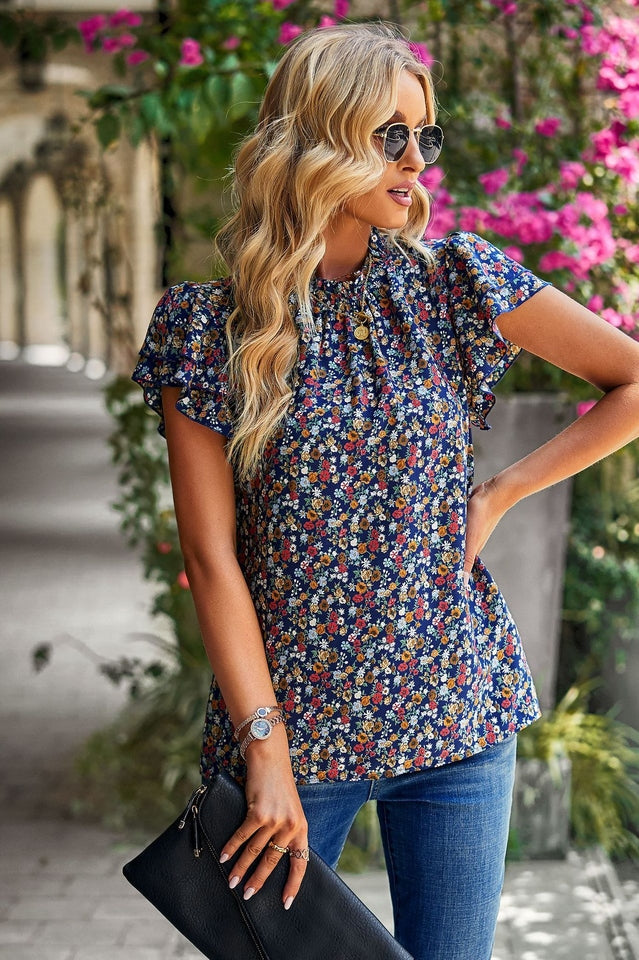 Floral Flutter Sleeve Top