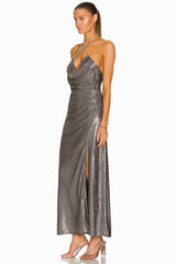 Sequined Folds Split Maxi Dress