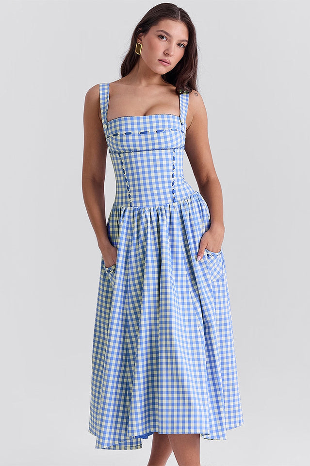 Vivien Regatta Blue Gingham Midi Sundress