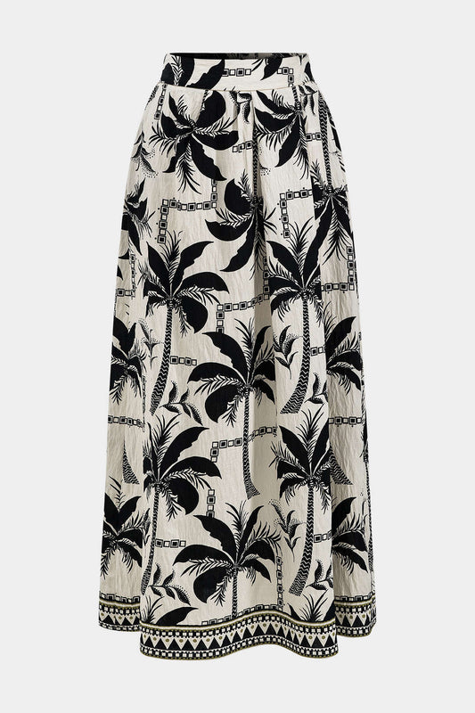 Coconut Palm Geometric Print Shirred Waistband Skirt