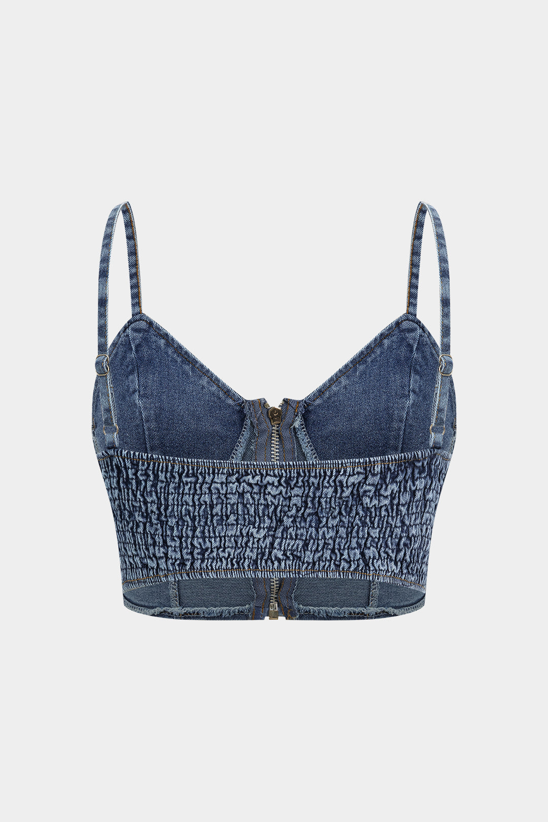 Denim Dry Clean Bustier Zipper Cami Top And Chiffon Pleated Patchwork Trousers Set