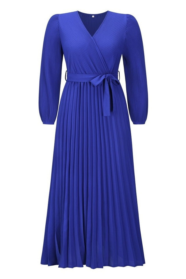 V Neck Swing Pleated Dress