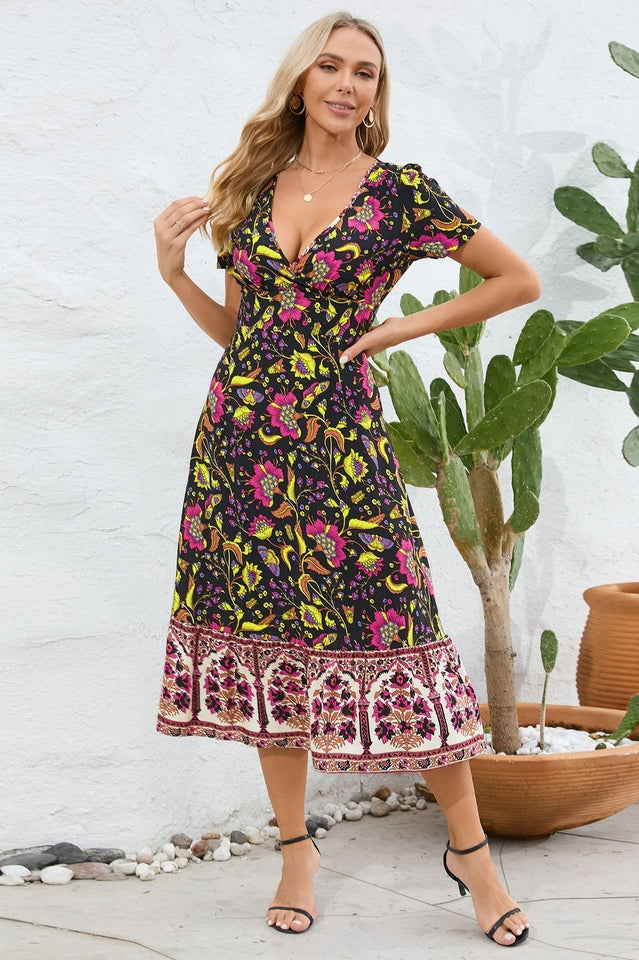 Kamoni Floral Print Boho Maxi Dress