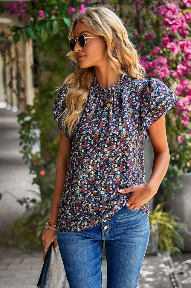 Floral Flutter Sleeve Top