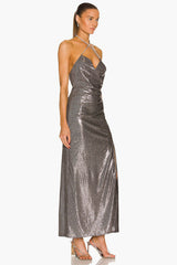 Sequined Folds Split Maxi Dress