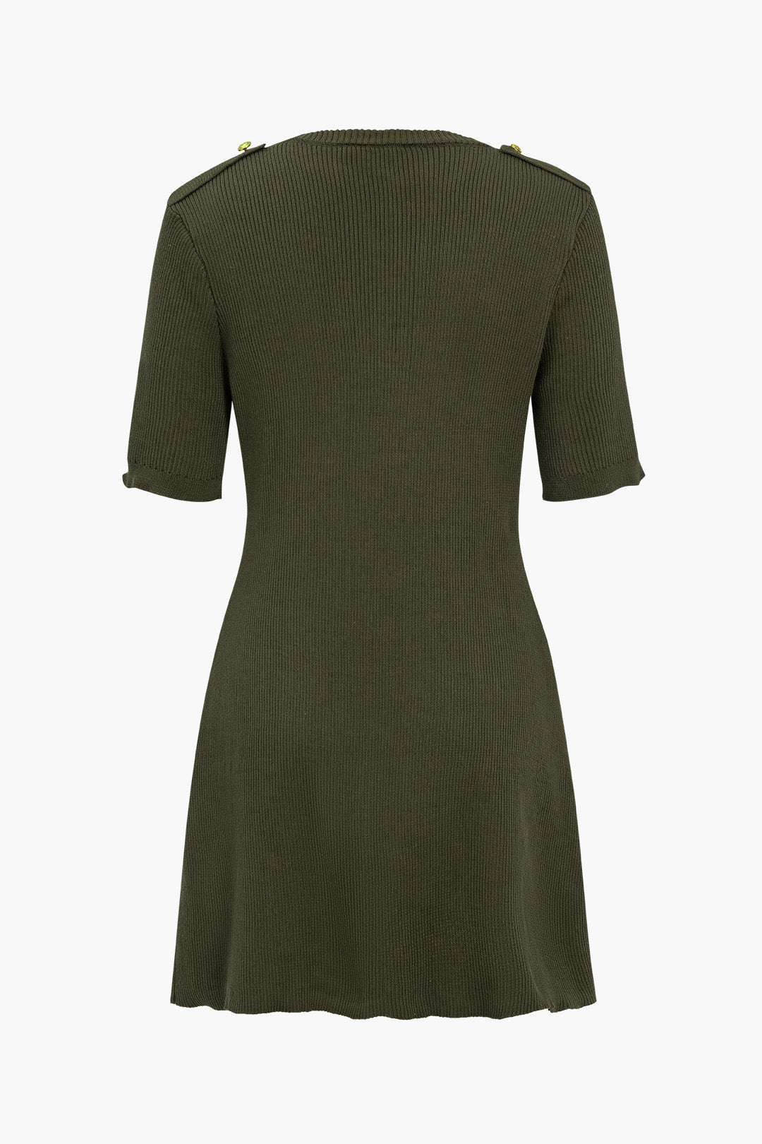 Solid Sweater Button Fake Pockets Mini Dress