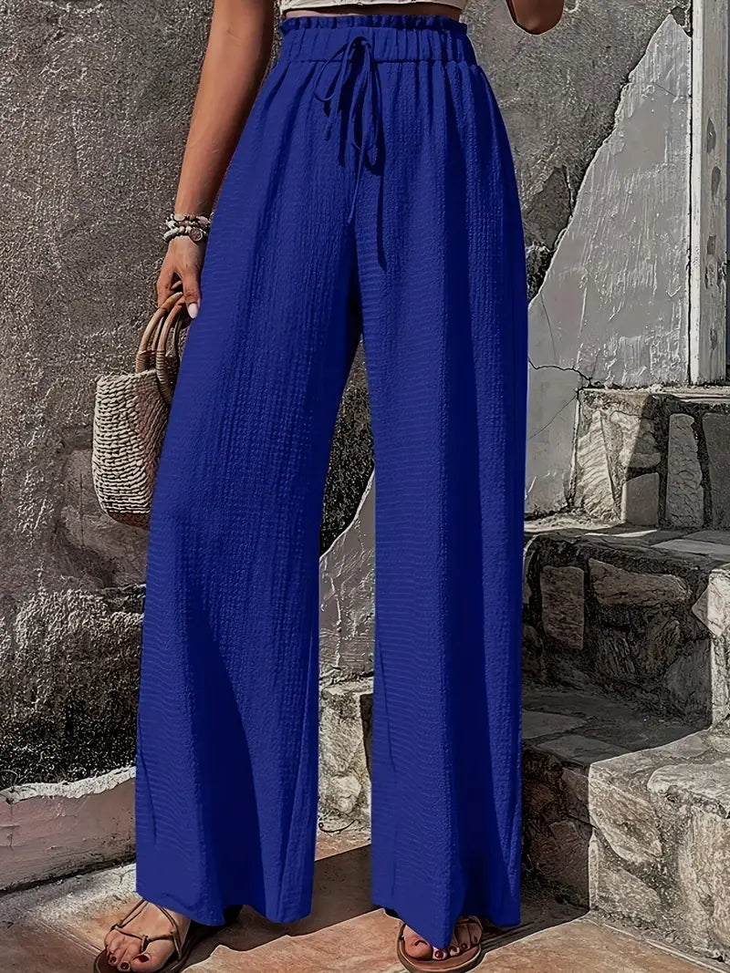 Solid Color Casual Drawstring High Waist Pants