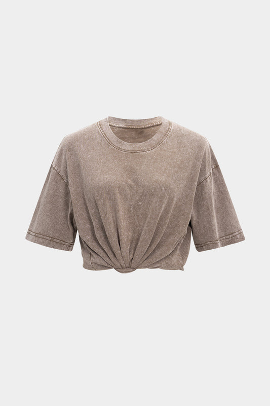 Round Neck Old Wash Water Short Sleeve T-Shirt