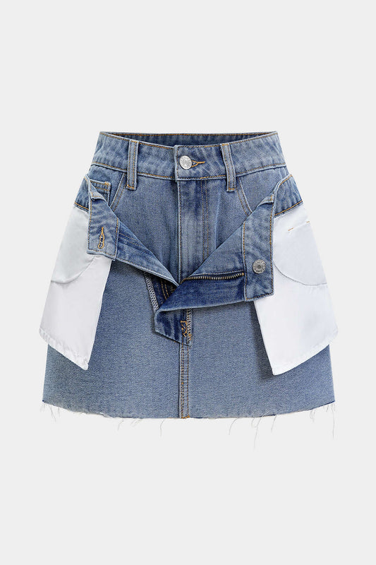 Denim Double Waistband Mini Skirt