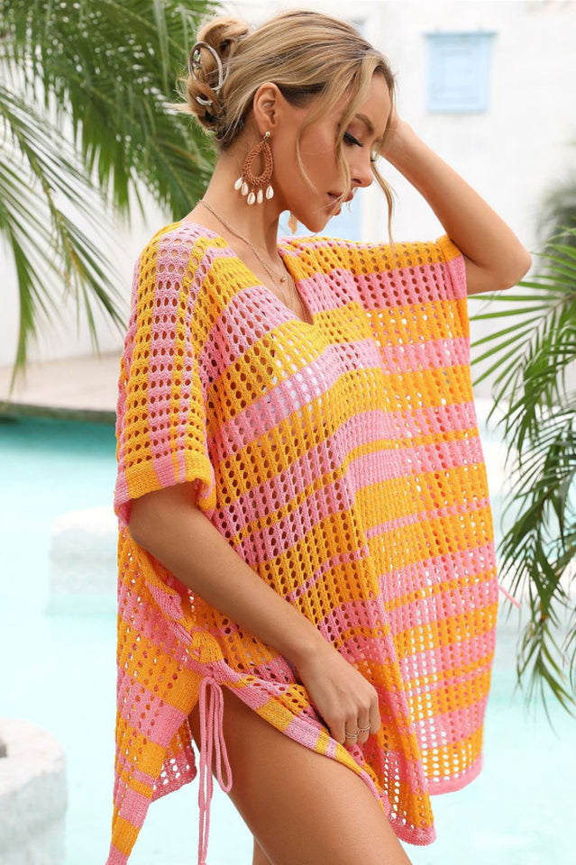 Multicolored Stripe V Neck Cover Up