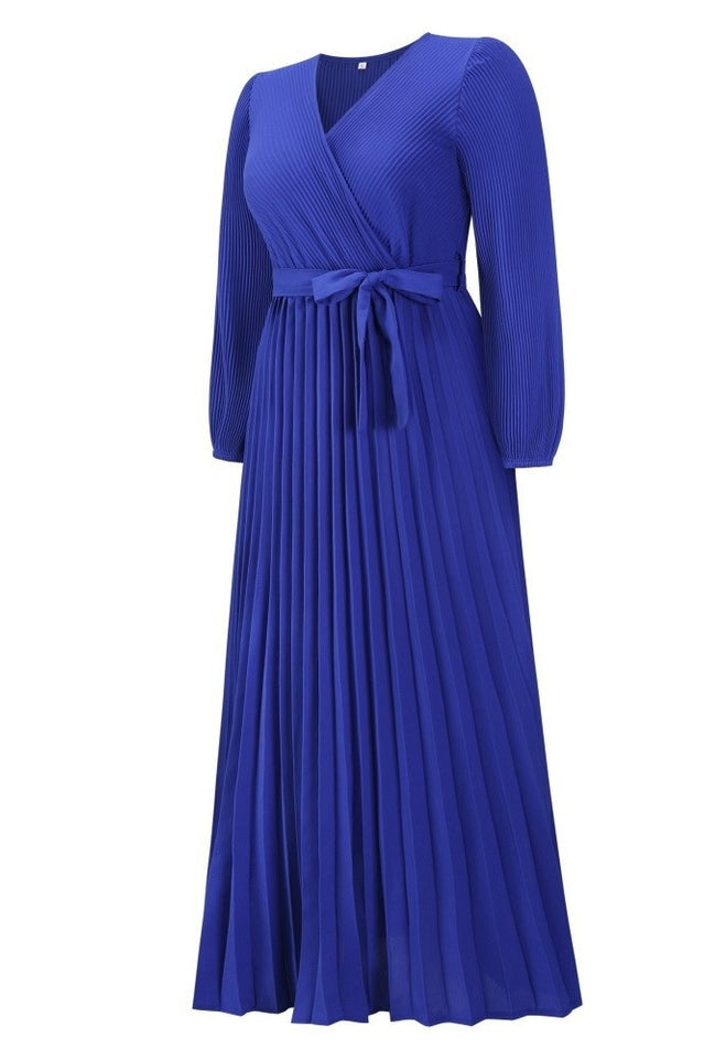 V Neck Swing Pleated Dress